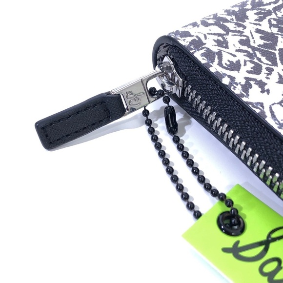 Sam Edelman Zip Around Mini Wallet Black White Reptile Print - Picture 3 of 8